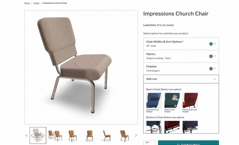 GIF showcasing the new chair customizer tool on Bertolini