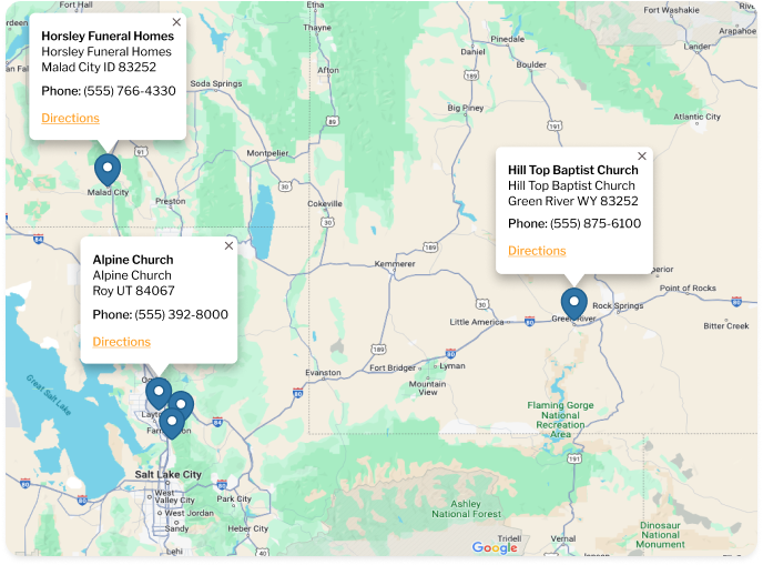 Mapa de localização de igrejas