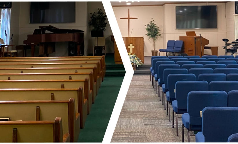 Antes y después de la renovación de una iglesia.