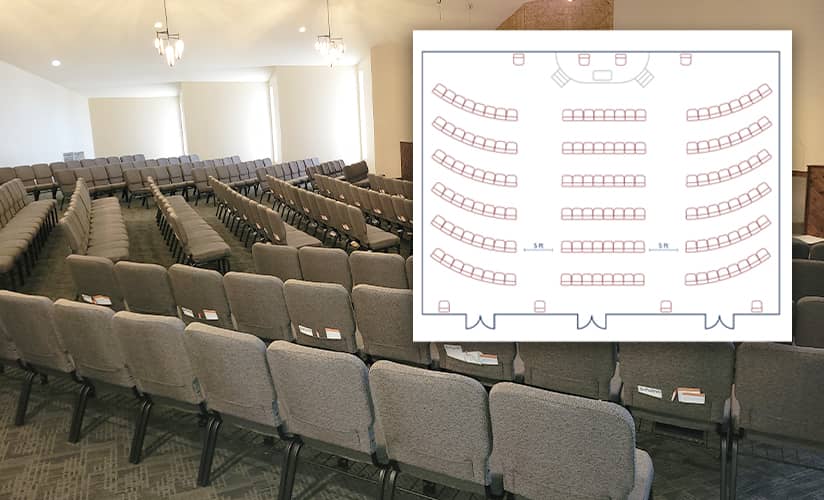 map showing an arrangement of chairs for a church service