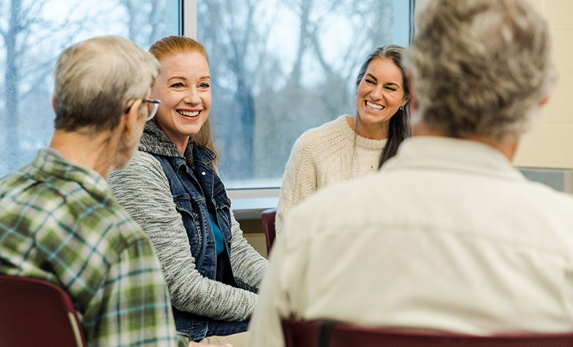 Church congregants sitting in a casual learning setting